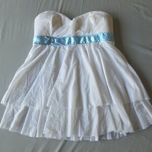 Coquette White Strapless‎ Dress Blue Ribbon Sweetheart Mini Party M/M